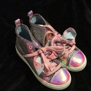 JoJo pink iridescent high tops